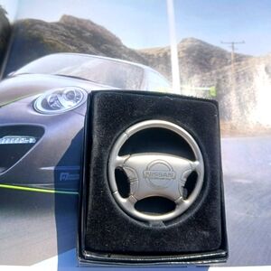 Nissan Logo Steering Wheel Keychain Silver New